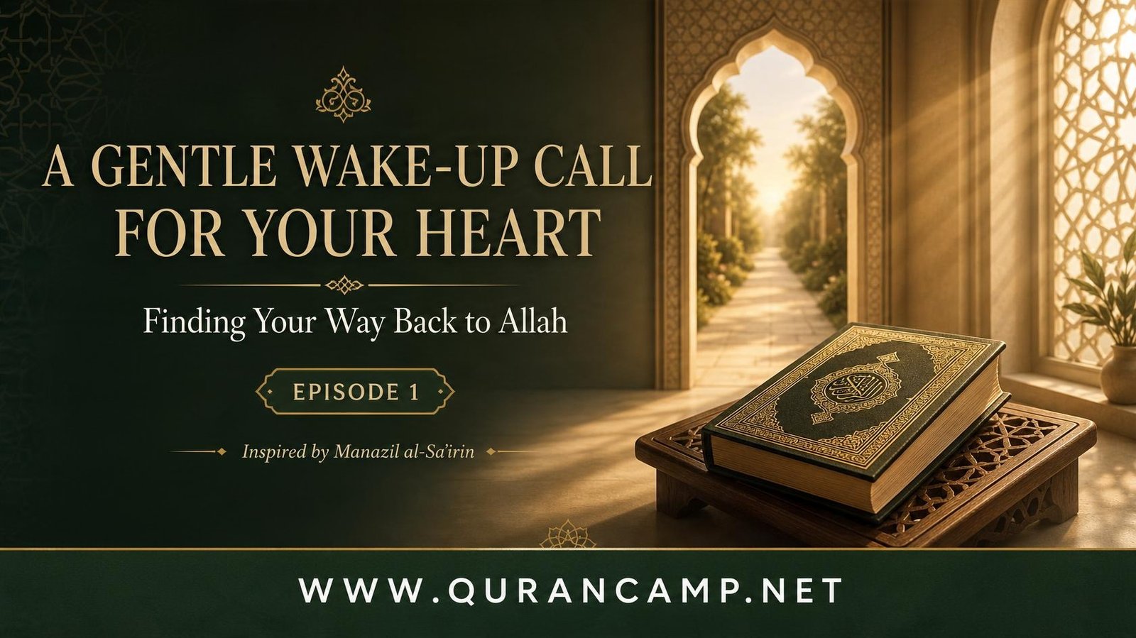 A closed Quran in a peaceful setting symbolizing spiritual reflection and drawing closer to Allah.