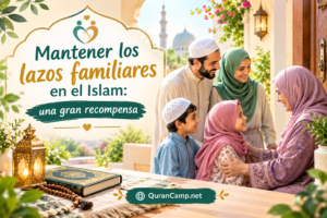 Familia musulmana visitando a sus familiares y fortaleciendo los lazos familiares en el Islam.