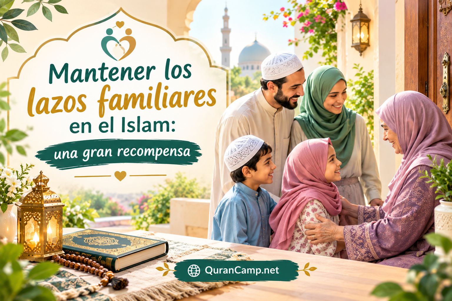 Familia musulmana visitando a sus familiares y fortaleciendo los lazos familiares en el Islam.