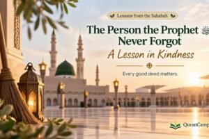 prophet-kindness-mosque-cleaner-qurancamp.webp A peaceful mosque courtyard representing a lesson in kindness from Prophet Muhammad ﷺ.